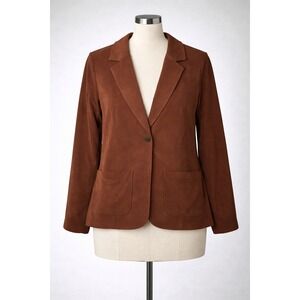Susan Graver A706768 Petite Brushed Back Liquid Knit Blazer Brown